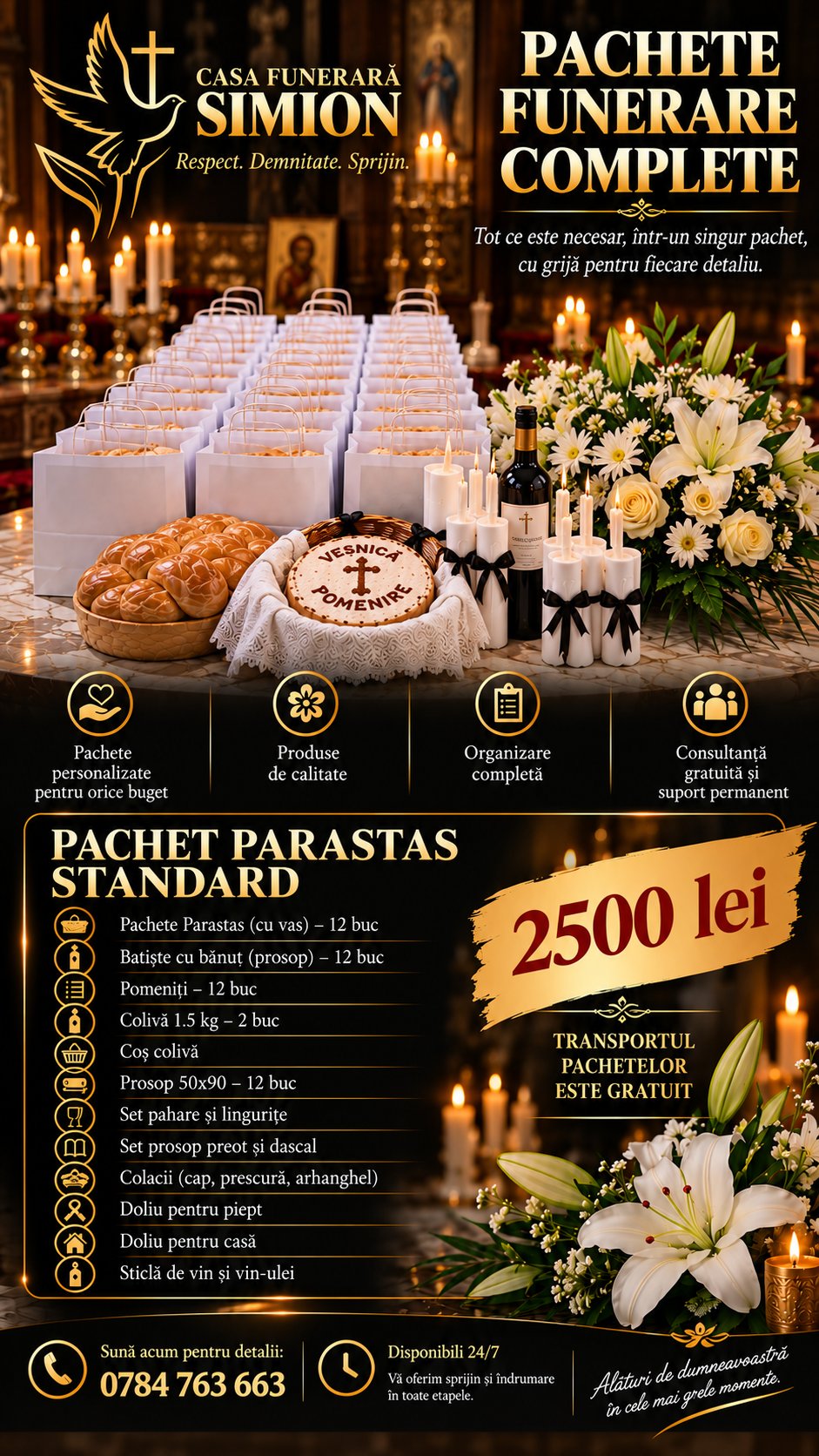 Aranjament funerar pregătit de echipa Casei Funerare Simion