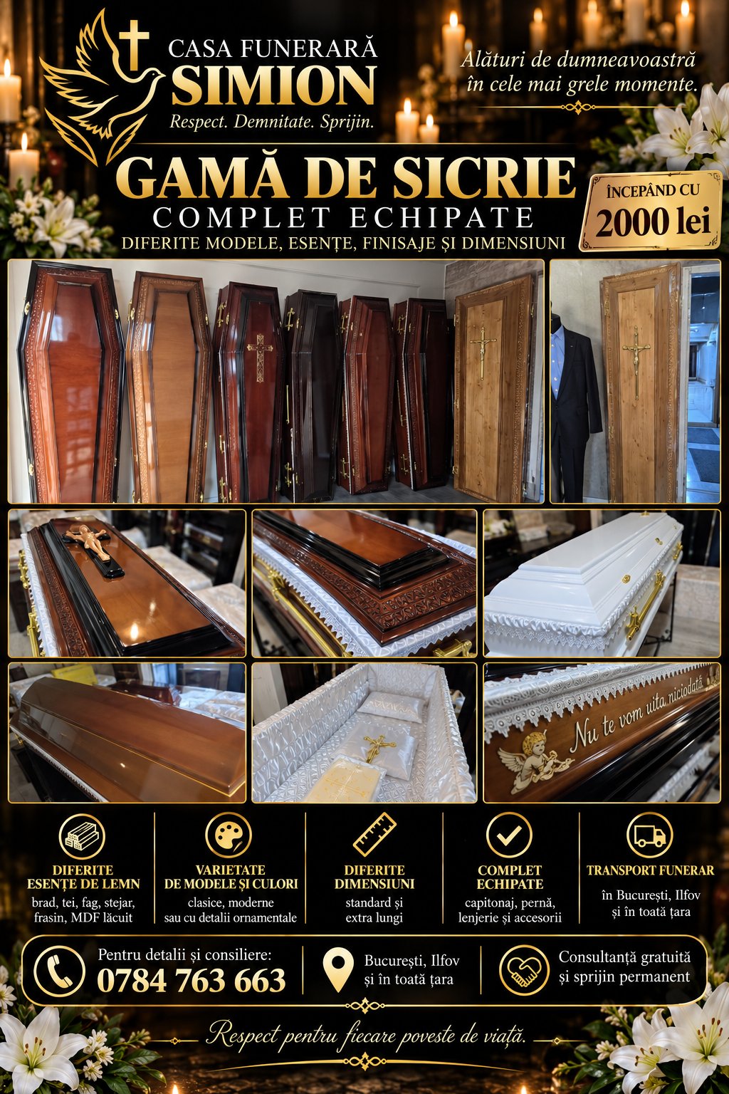 Sicriu și accesorii pregătite pentru ceremonie