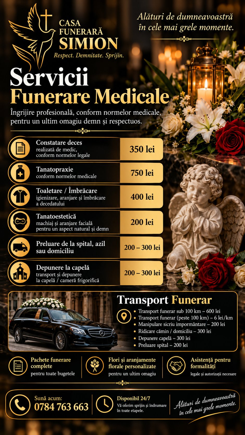 Coroane și jerbe funerare cu flori proaspete